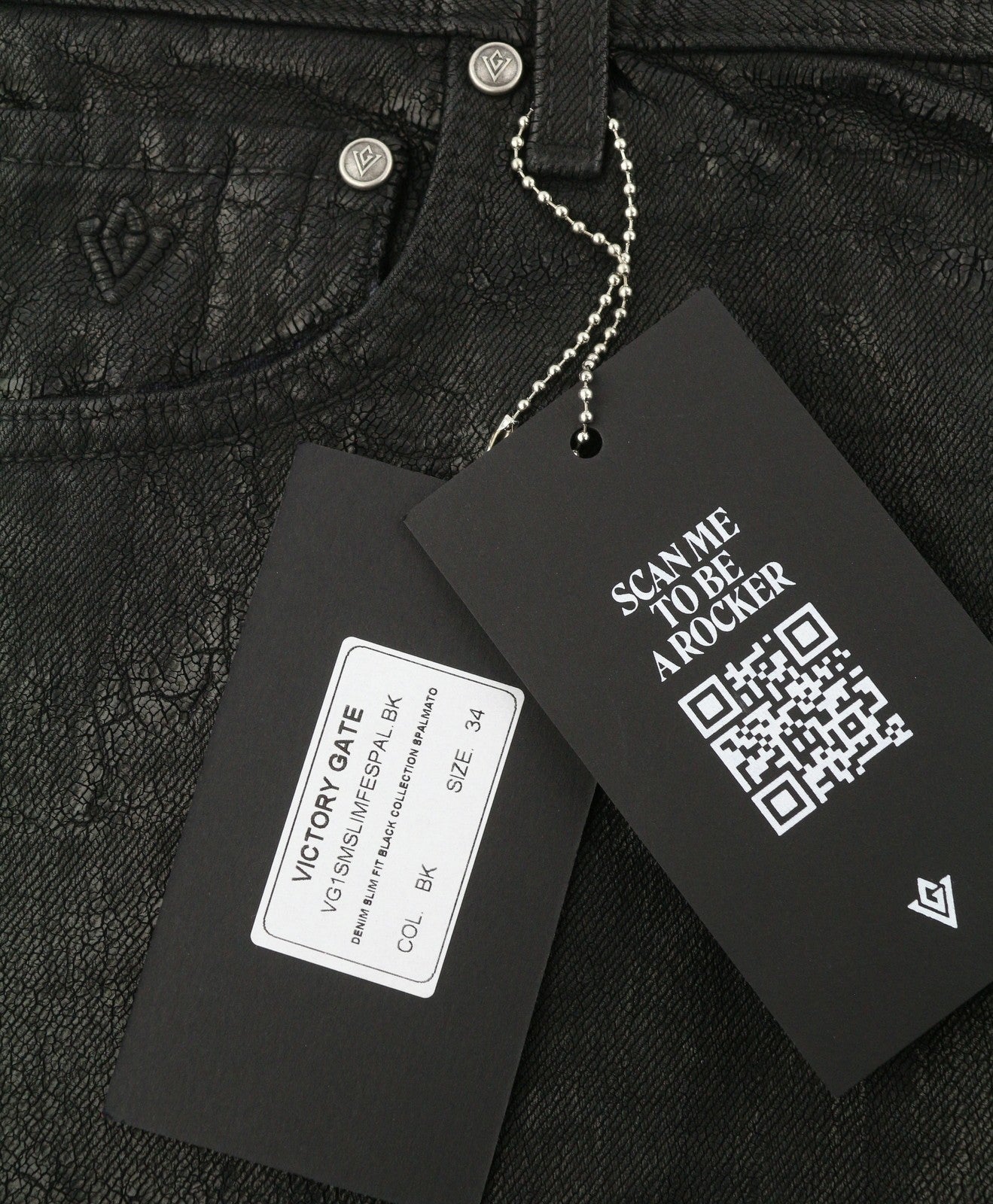 VICTORY GATE Men Jeans Slim Fit Black Collection Spalmato W34 Waxed RRP790