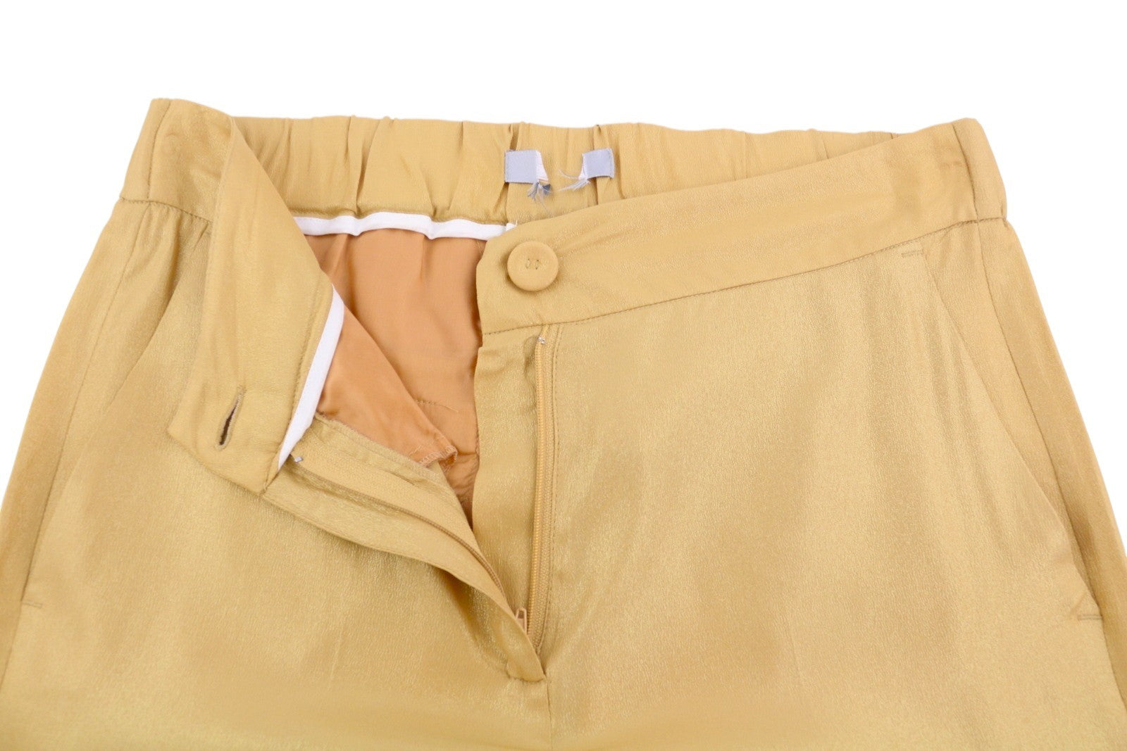 MAX MARA Women Trousers W28 Gold Yellow Silk Mix Glitter Crop Flare