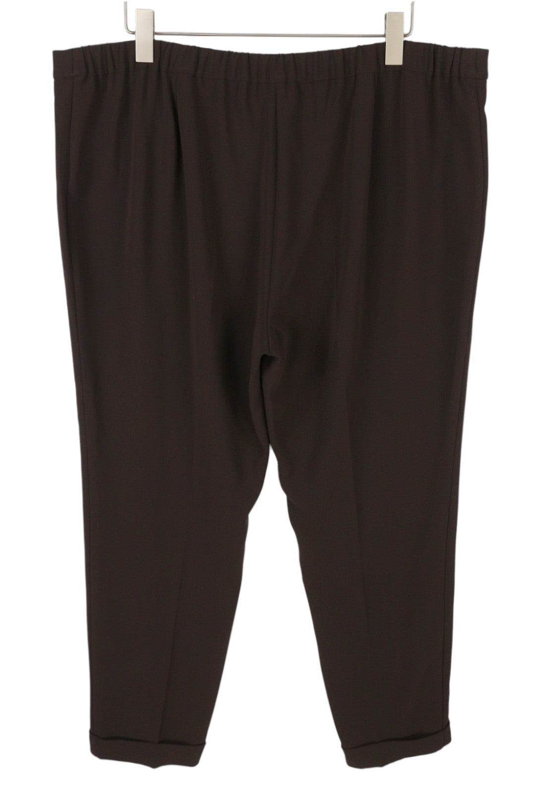 MARINA RINALDI Women Trousers EU56 Dark Brown Elastic Waist Turn-Up Zip