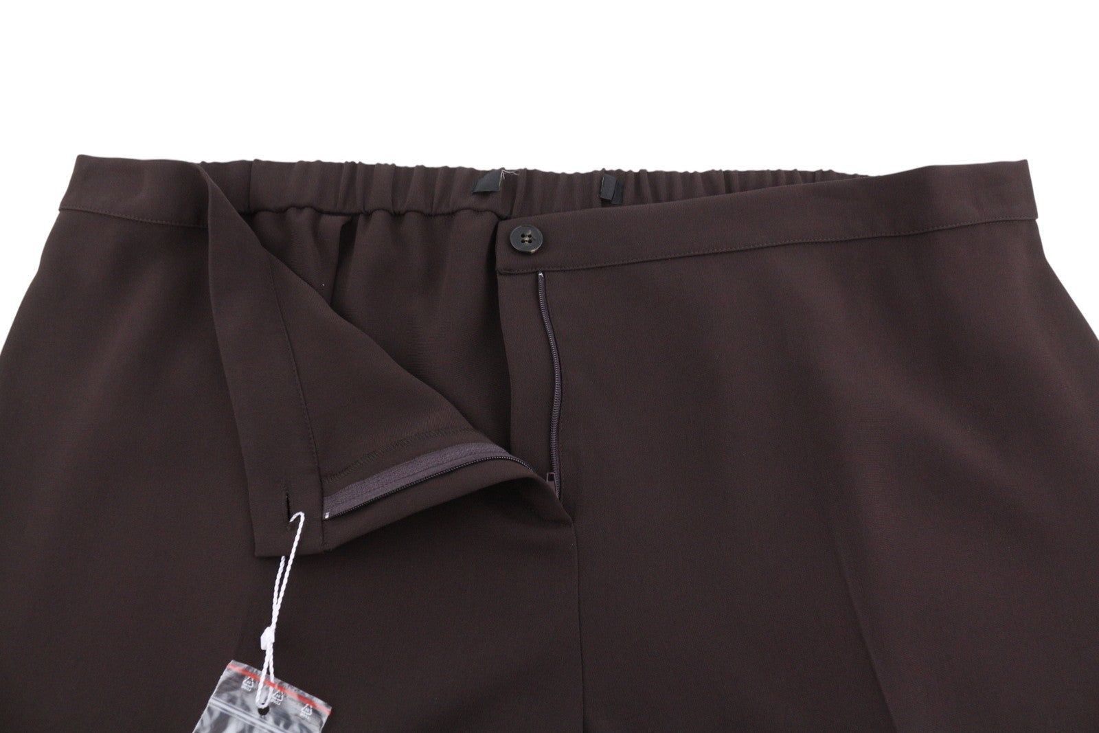 MARINA RINALDI Women Trousers EU56 Dark Brown Elastic Waist Turn-Up Zip