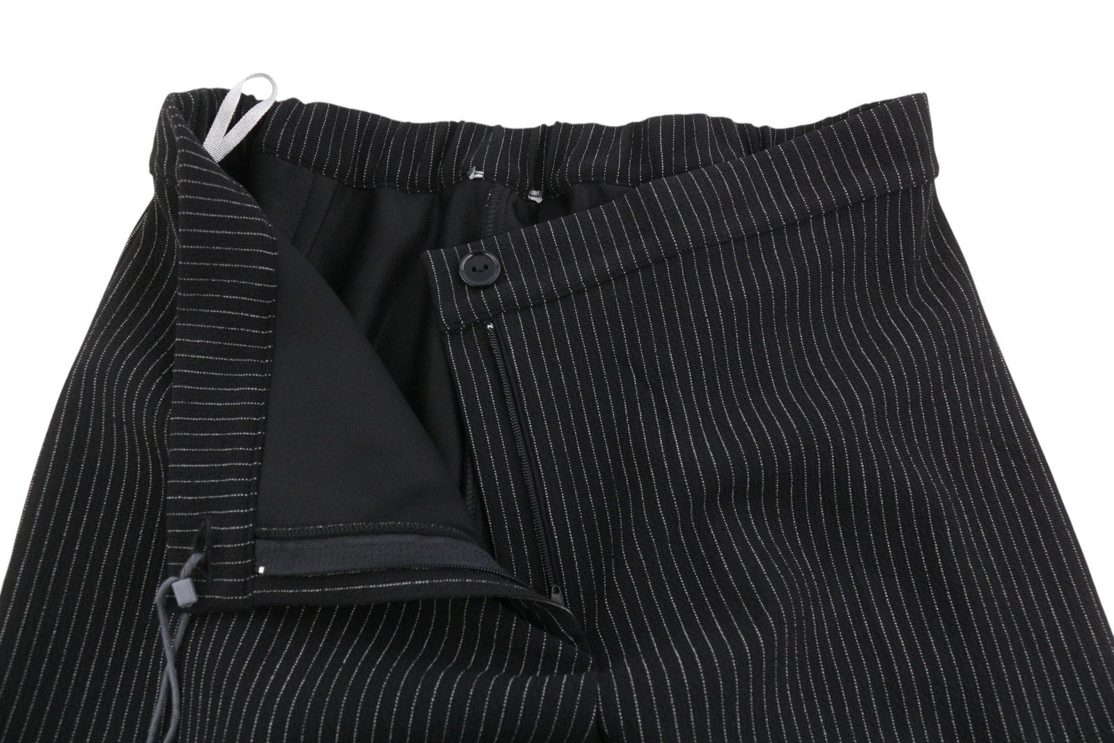 MARINA RINALDI Women Trousers S Black Pinstripe Elastic Waist Slim Fit