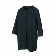 MARINA RINALDI Women Coat EU48 Black Glitter Shiny Embroidered Pattern Mid