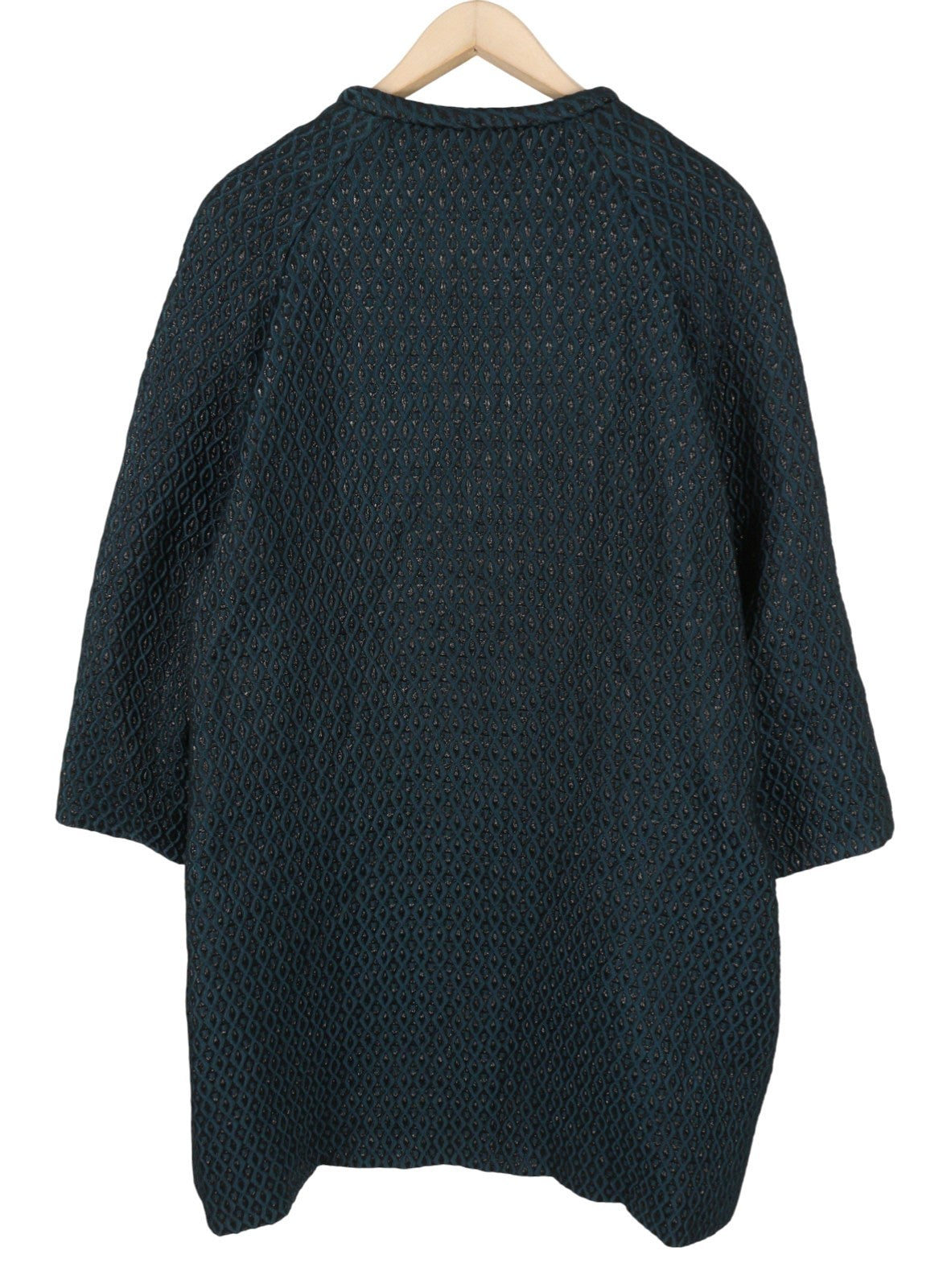 MARINA RINALDI Women Coat EU48 Black Glitter Shiny Embroidered Pattern Mid