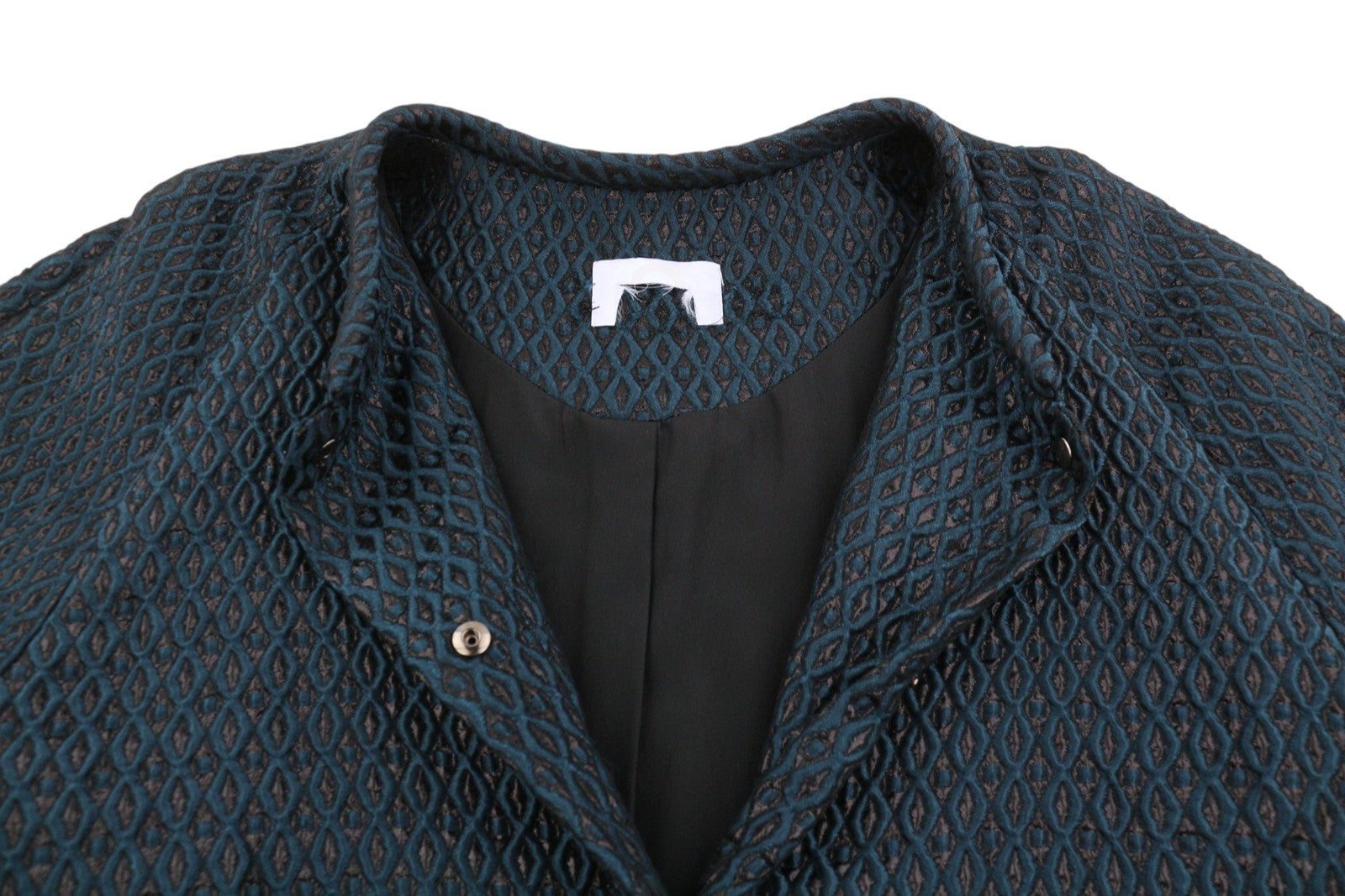 MARINA RINALDI Women Coat EU48 Black Glitter Shiny Embroidered Pattern Mid