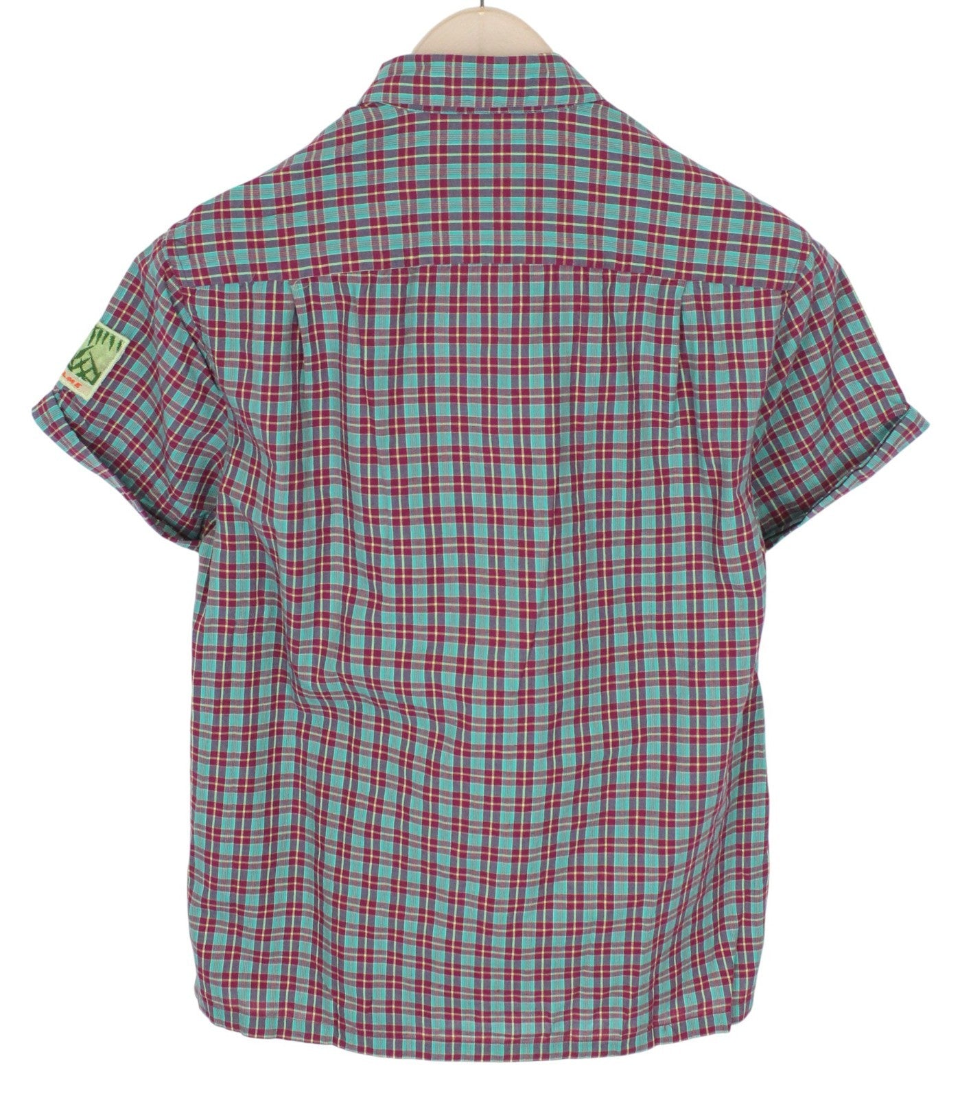 SCOTCH & SODA Men Shirt S Short Sleeve Patched Purple Plaid Check Cotton Linen