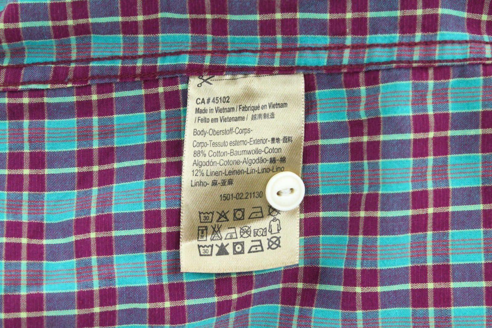 SCOTCH & SODA Men Shirt S Short Sleeve Patched Purple Plaid Check Cotton Linen