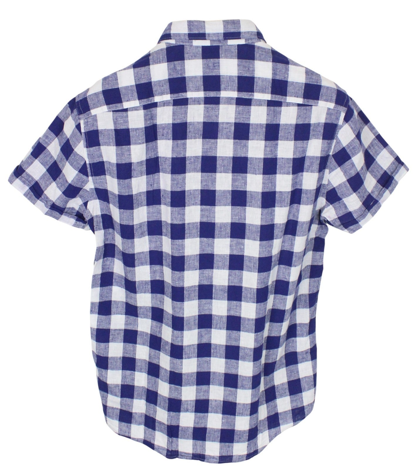 SCOTCH & SODA Men Shirt M Blue White Combo Gingham Checked Linen Cotton Blend