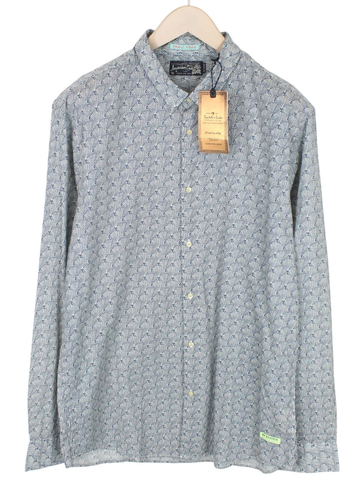 SCOTCH & SODA Men Shirt 2XL Melange Summer Blue Shell Print Nautical Cotton