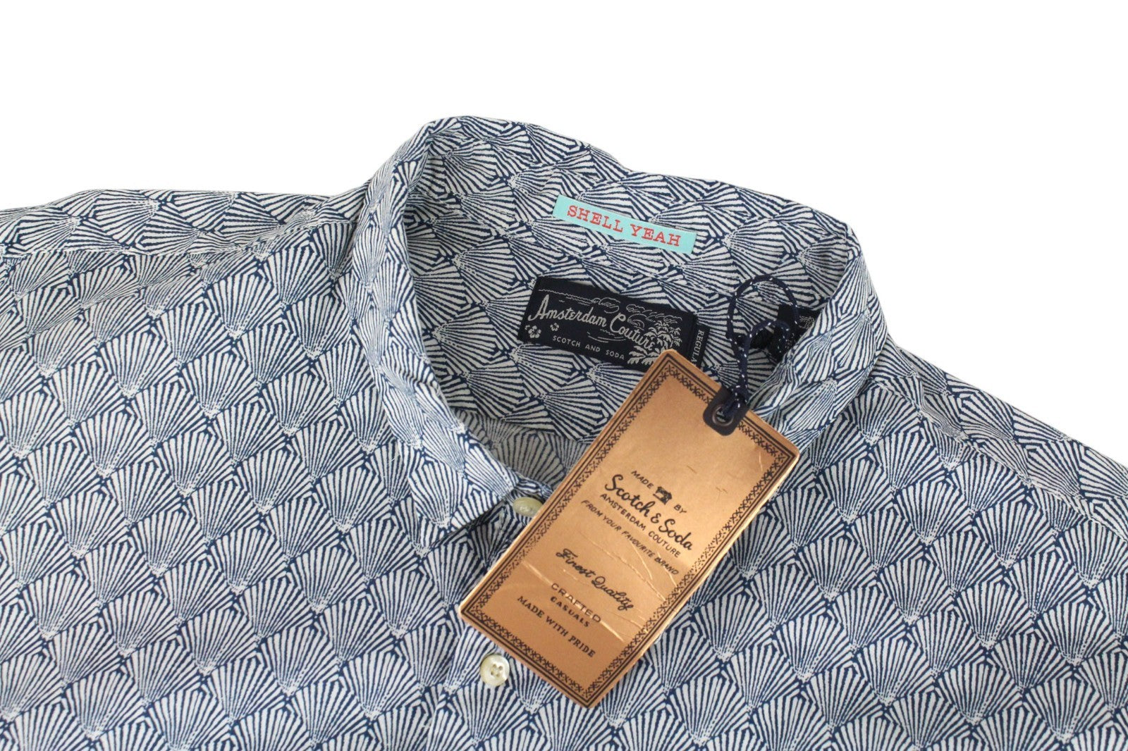 SCOTCH & SODA Men Shirt 2XL Melange Summer Blue Shell Print Nautical Cotton