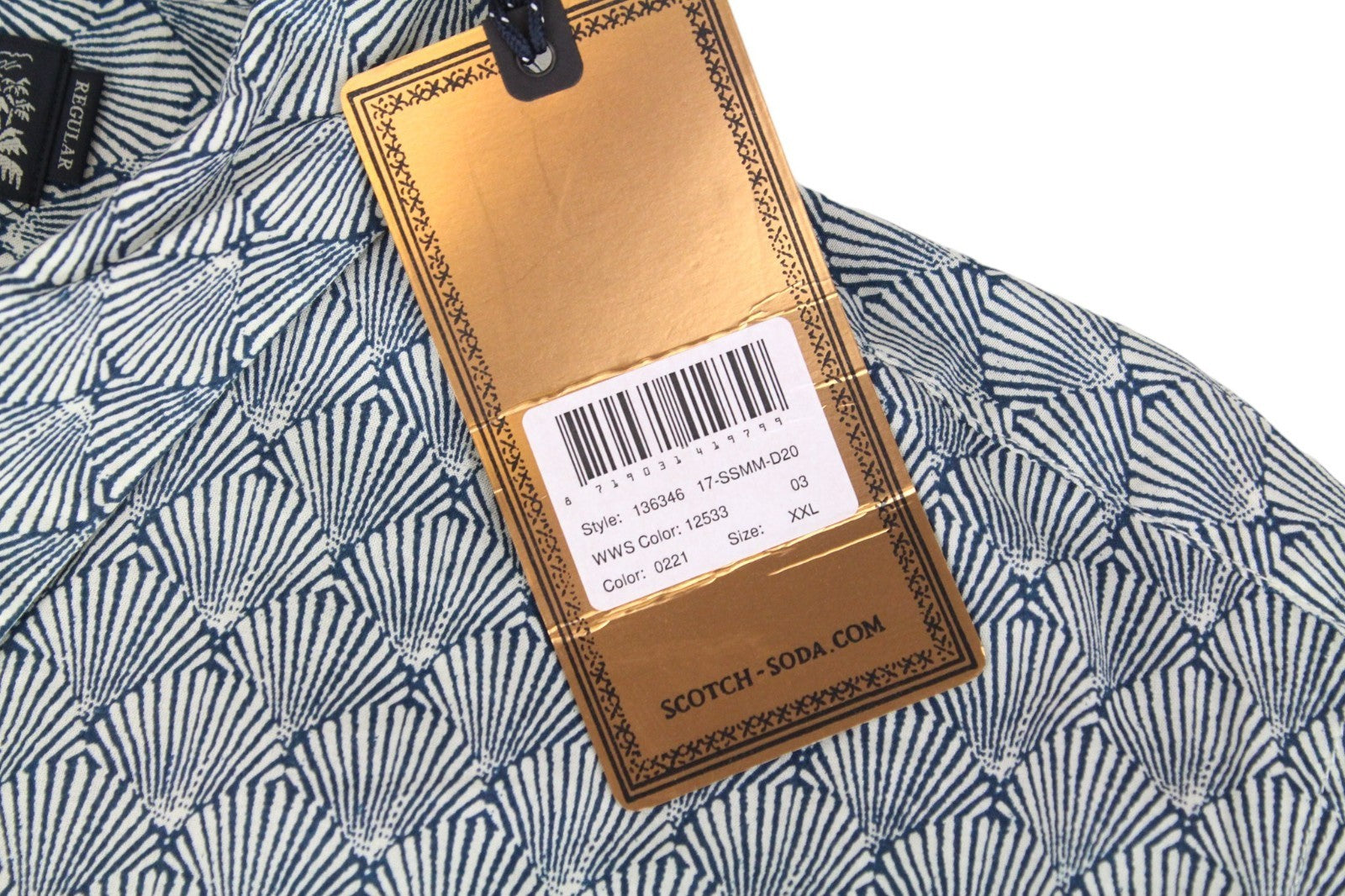 SCOTCH & SODA Men Shirt 2XL Melange Summer Blue Shell Print Nautical Cotton