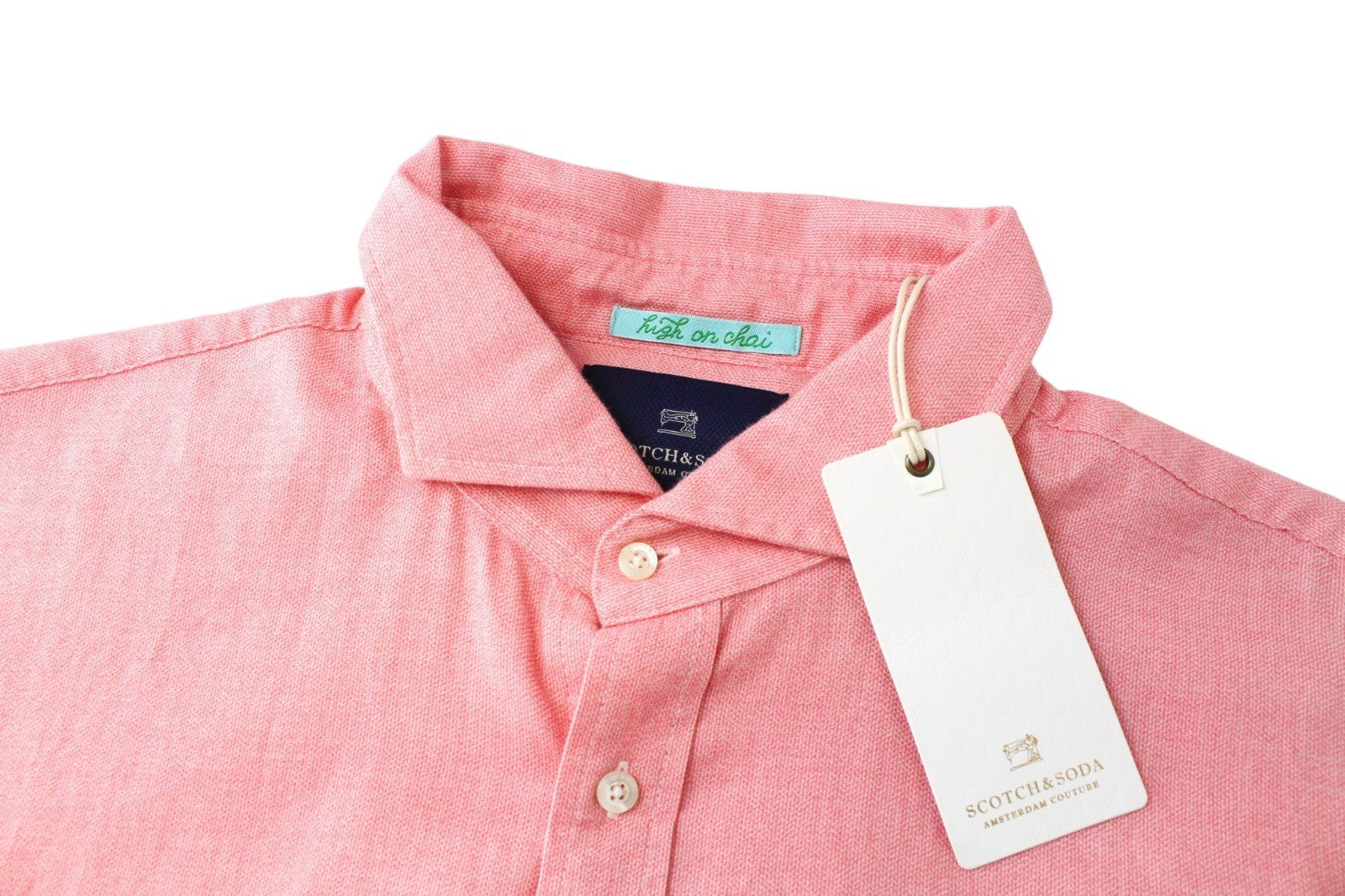 SCOTCH & SODA Ams Couture Men Shirt XL Salmon Pink Pure Cotton Button-Up