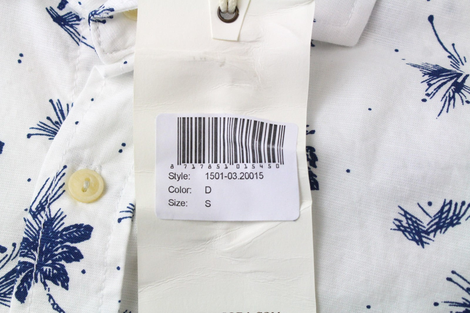 SCOTCH & SODA Men Shirt S White Blue Cotton Palm Pattern Long Sleeve