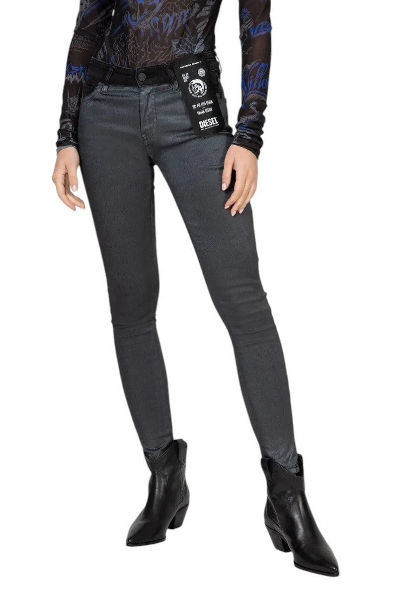 DIESEL Slandy-Zip 069GF Women Jeans W23/L30 Girls Super Skinny Fit Grey Coated