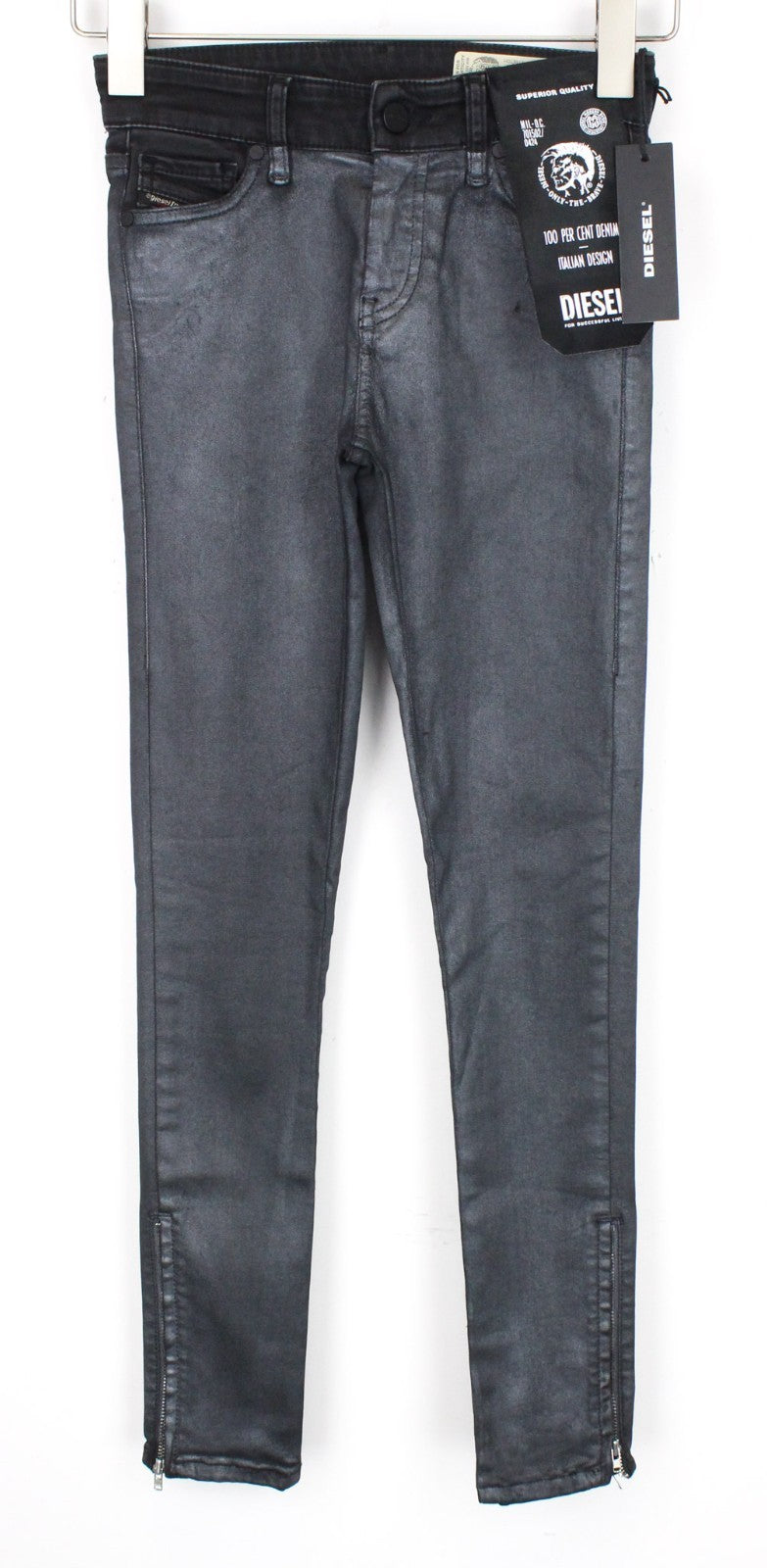DIESEL Slandy-Zip 069GF Women Jeans W23/L30 Girls Super Skinny Fit Grey Coated