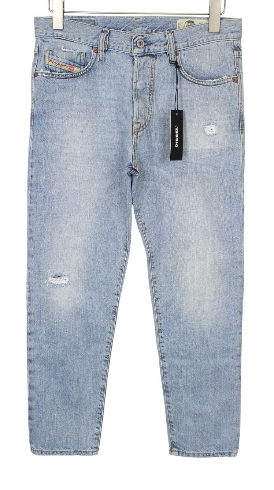 DIESEL Mharky 080AF Men Jeans W29/L30 Slim-Skinny Blue Pure Cotton Ripped