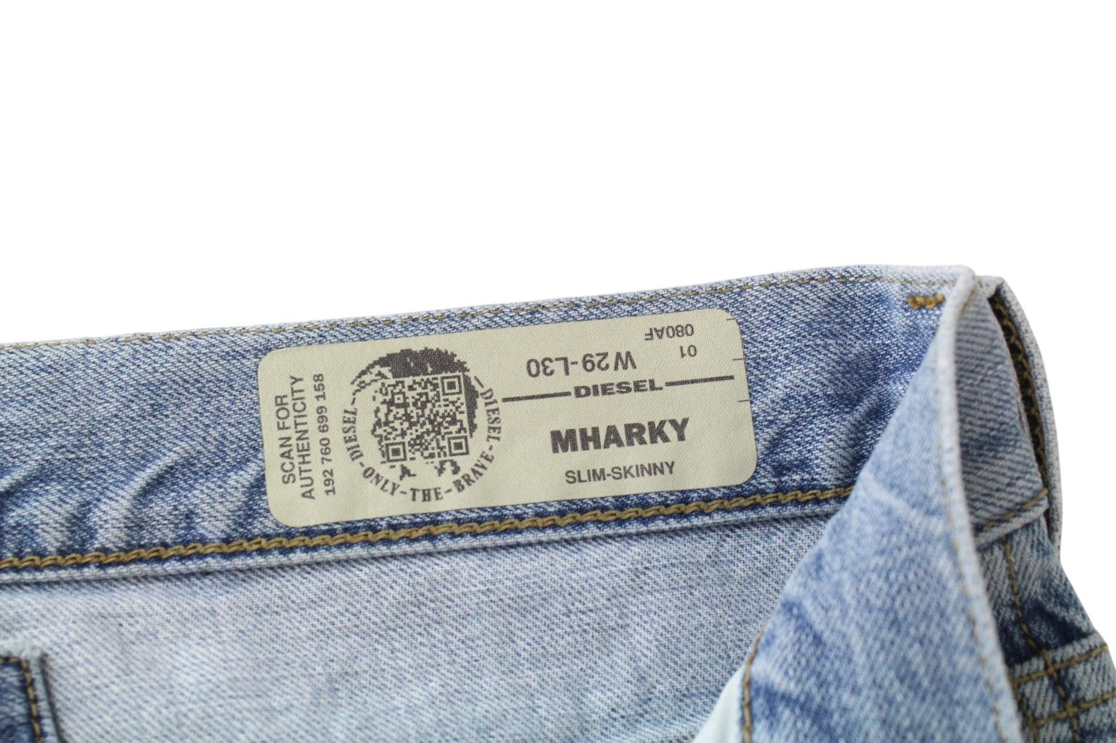 DIESEL Mharky 080AF Men Jeans W29/L30 Slim-Skinny Blue Pure Cotton Ripped