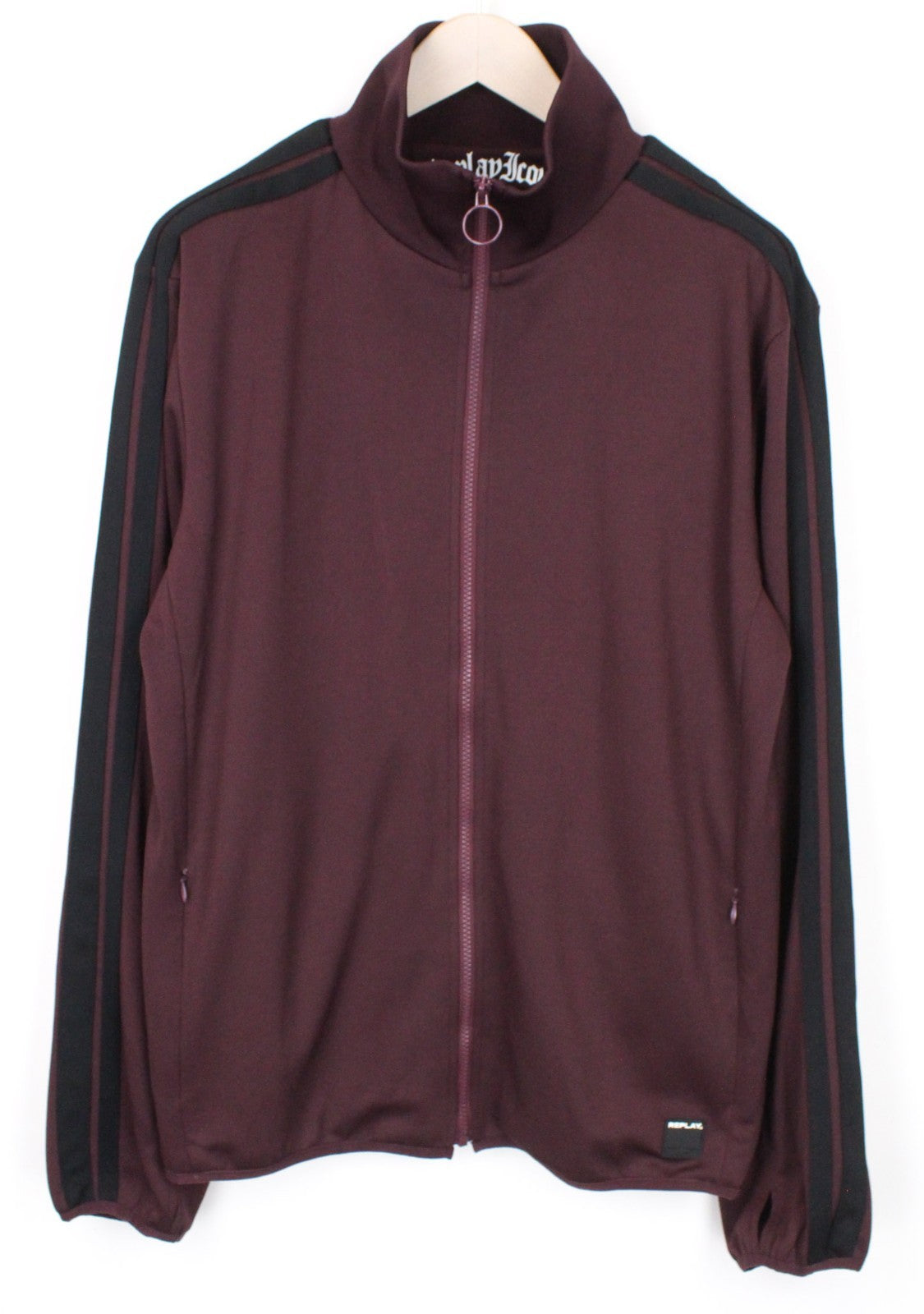 REPLAY Men Sweatshirt 2XL Dark Red Long Sleeved Casual Pocketed Zip-Up