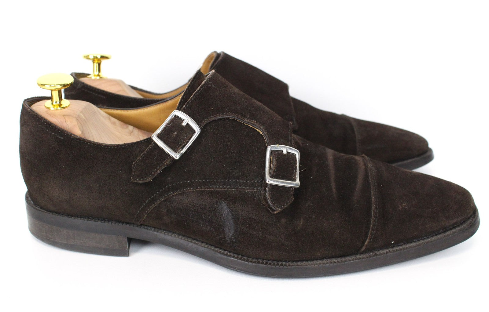 SUITSUPPLY Men Formal Shoes EU41 Brown Leather Suede Double Buckle Low-Top