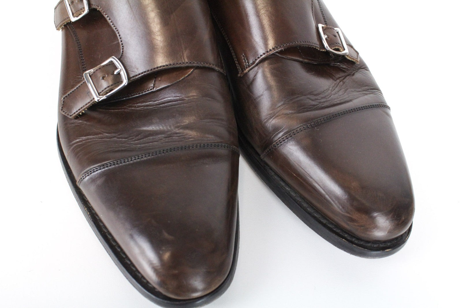 SUITSUPPLY Men Formal Shoes EU43.5 Brown Genuine Leather Double Buckle Low-Top