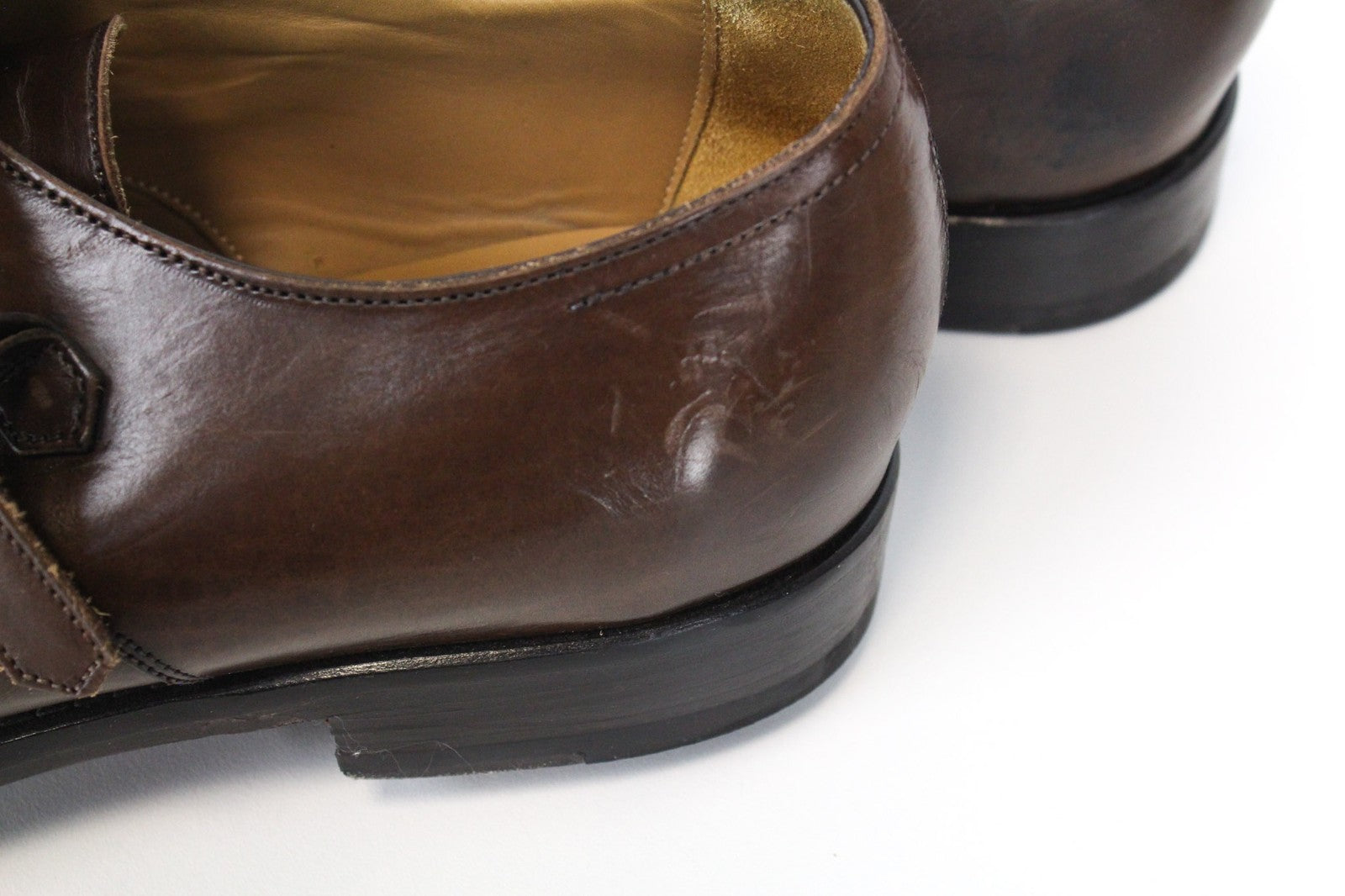 SUITSUPPLY Men Formal Shoes EU43.5 Brown Genuine Leather Double Buckle Low-Top