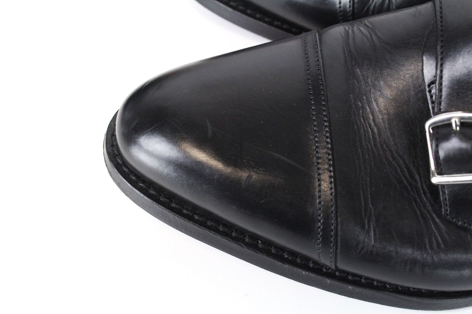 SUITSUPPLY Men Formal Shoes EU41 Black Genuine Leather Double Buckle Low-Top