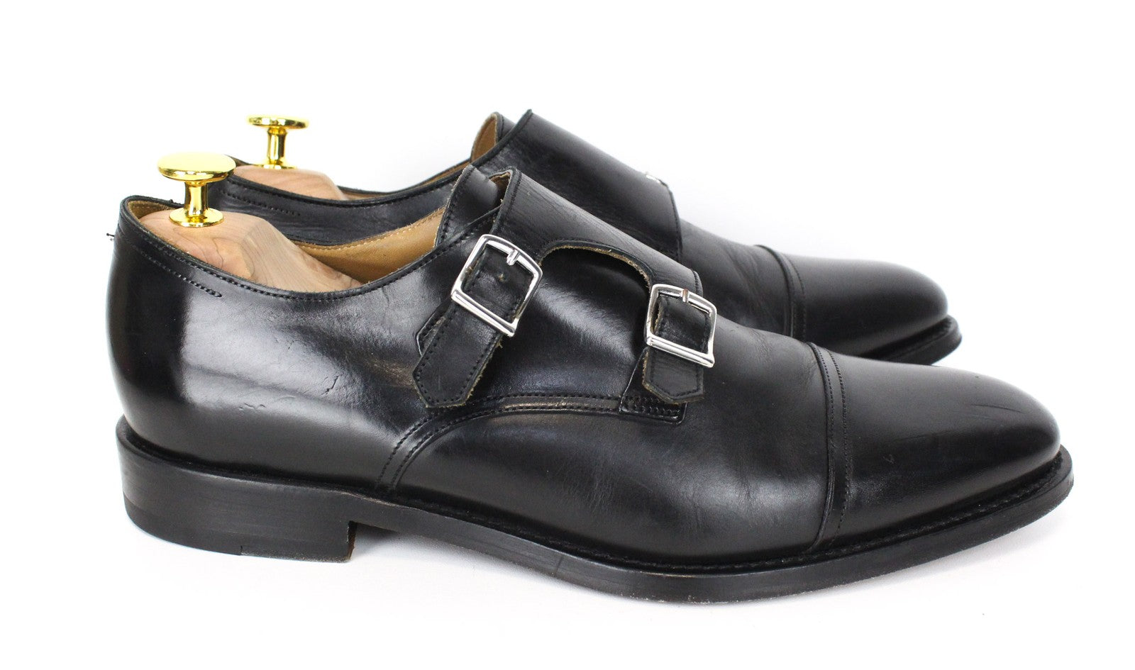 SUITSUPPLY Men Formal Shoes EU41 Black Genuine Leather Double Buckle Low-Top