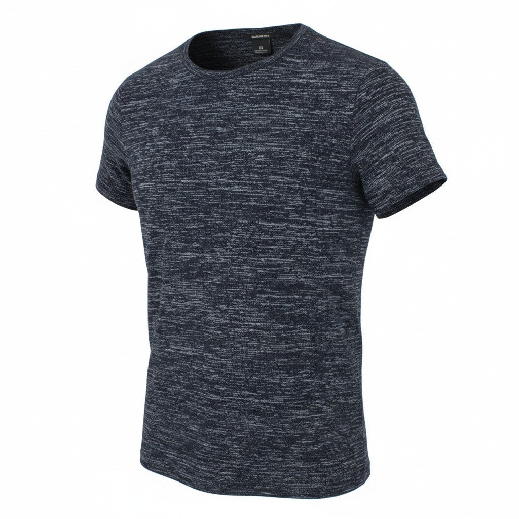SCOTCH & SODA Men T-Shirt S Navy Melange Crew Neck Long Fitted Cotton Blend