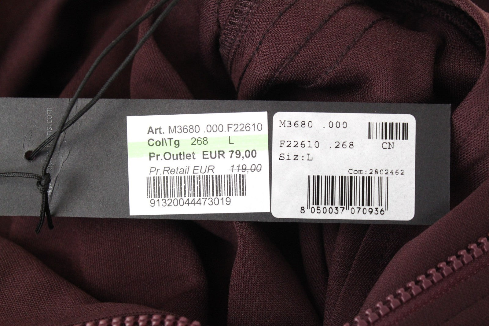 REPLAY Men Sweatshirt L Burgundy Ribbed High Neck Jersey Track Zip Up Classic