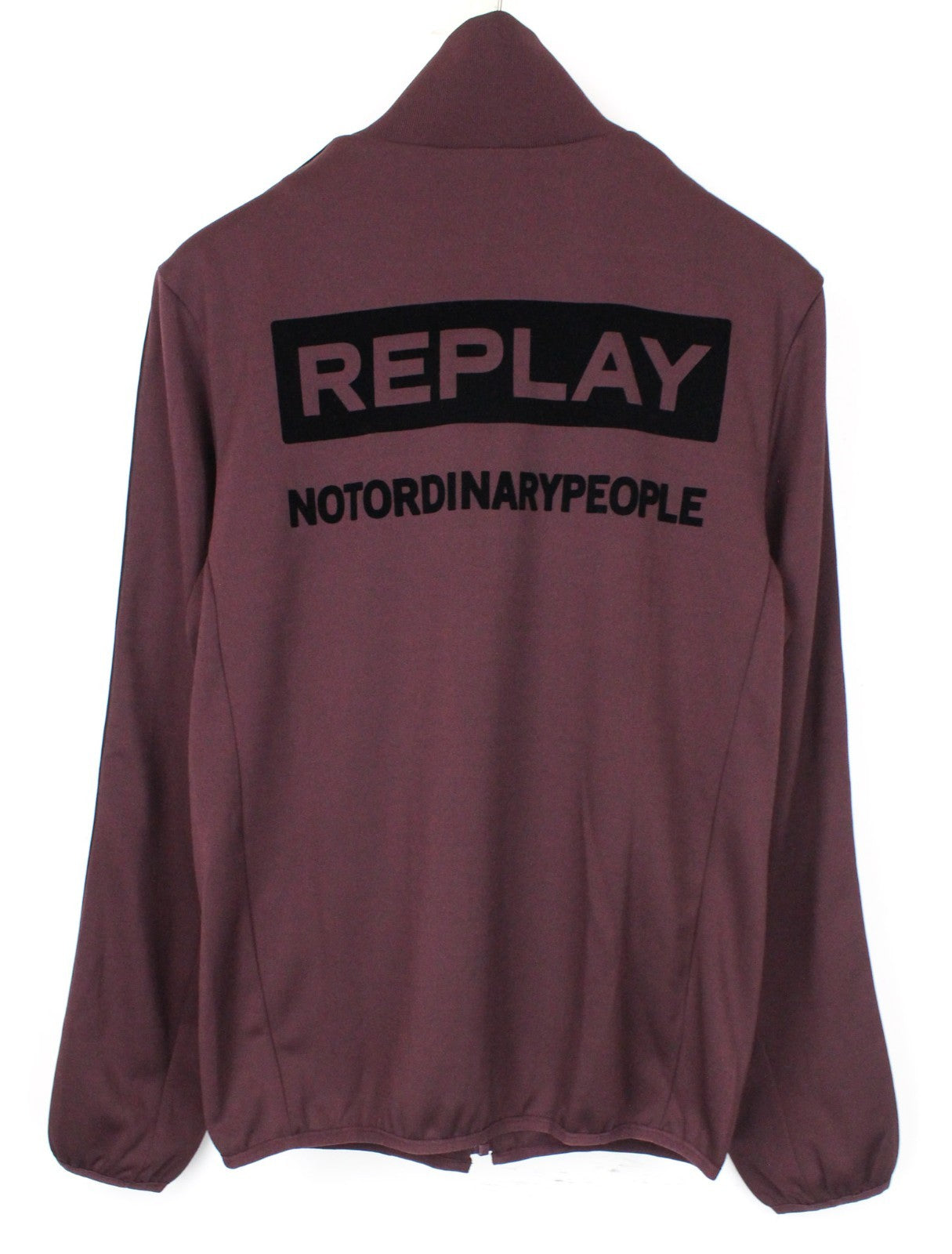 REPLAY Men Sweatshirt L Burgundy Ribbed High Neck Jersey Track Zip Up Classic