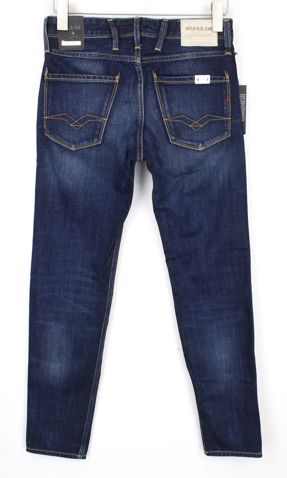 REPLAY Anbass Men Jeans W27/L30 Dark Blue Non-Stretch Slim Fit Zip-Fly Classic
