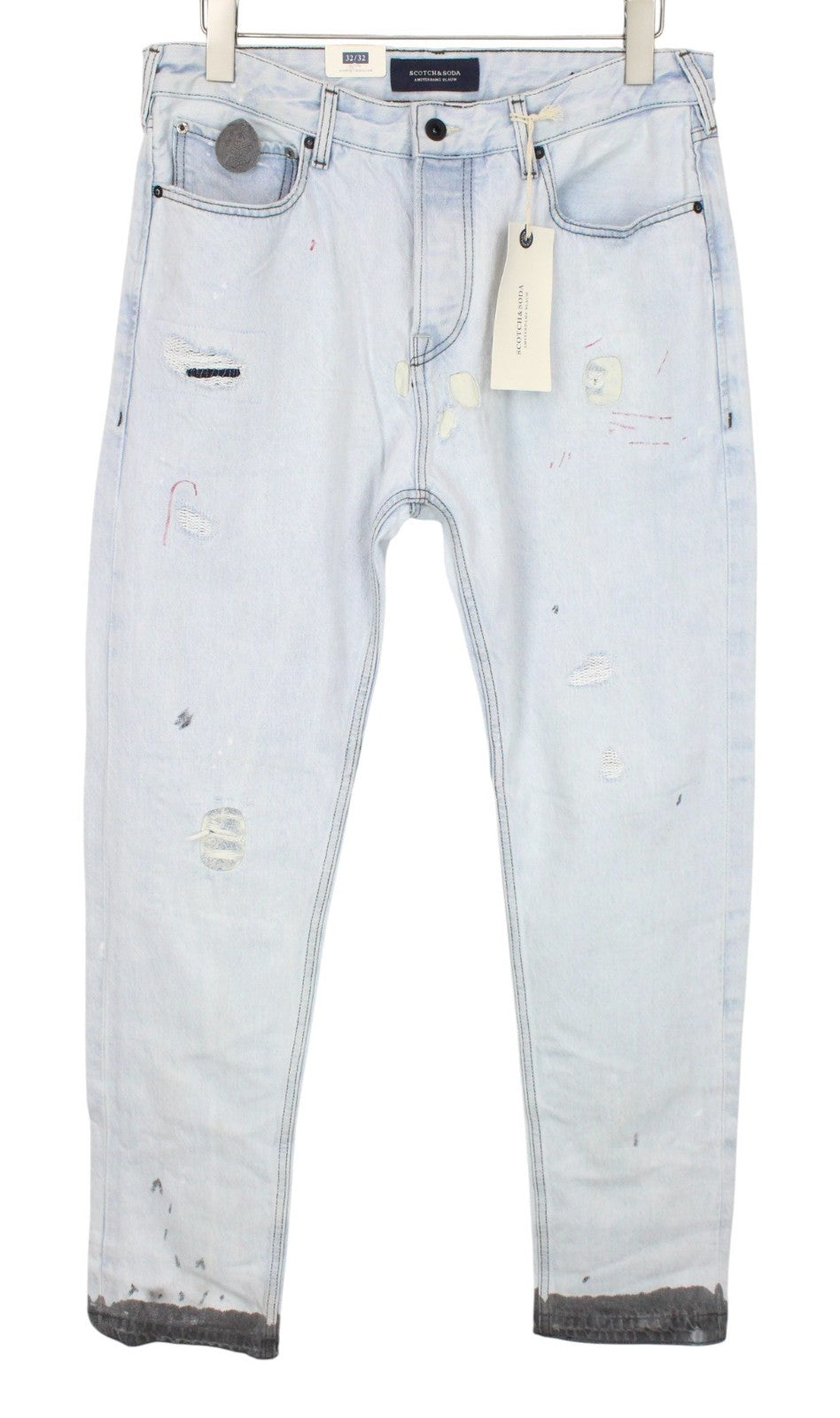 SCOTCH & SODA Dean Men Jeans W32/L32 Distress Patch Blue Stretch Loose Tapered
