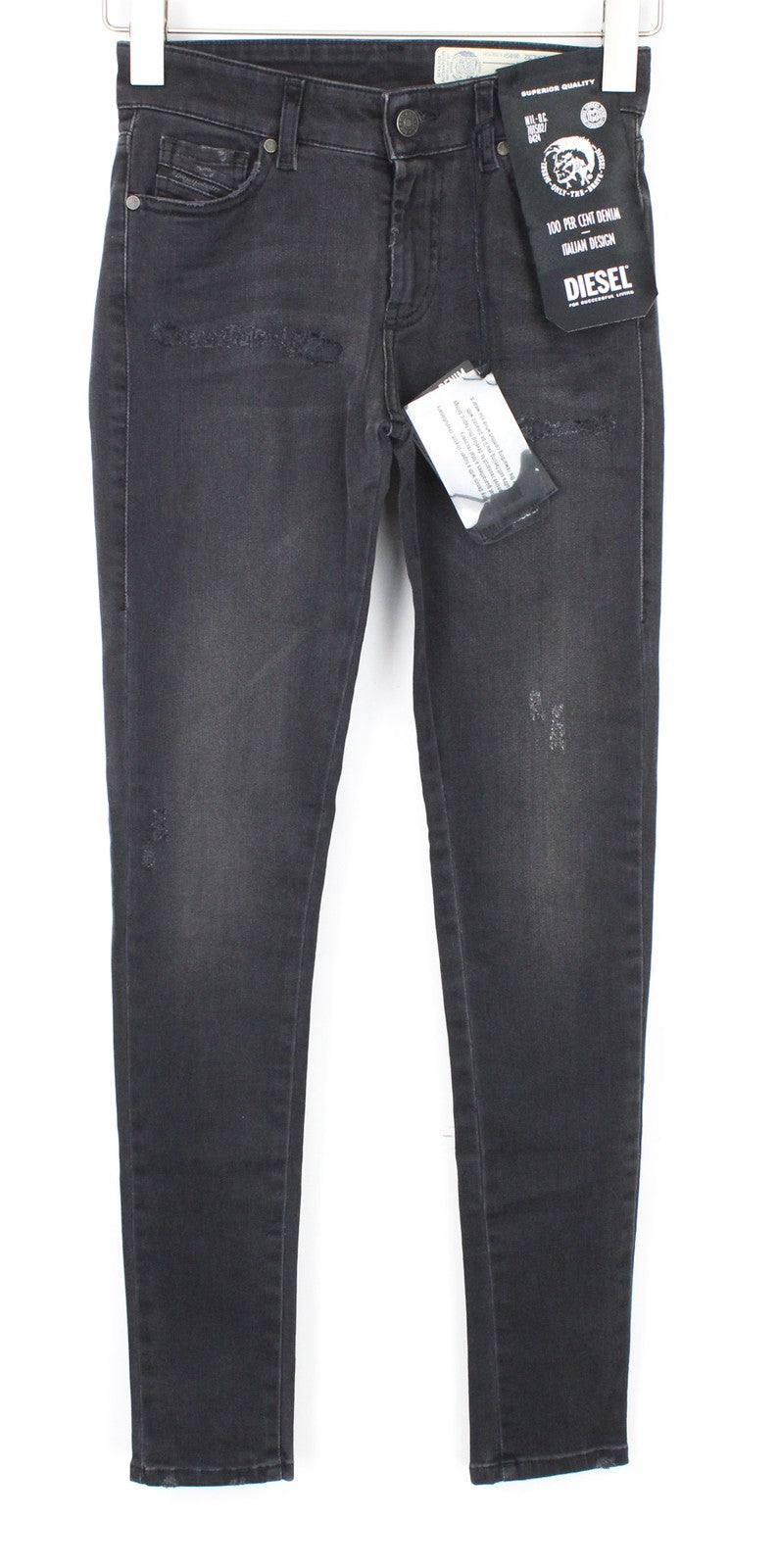 DIESEL Slandy 069GI Women Jeans W25/L32 Grey Stretch Super Slim Skinny Distress