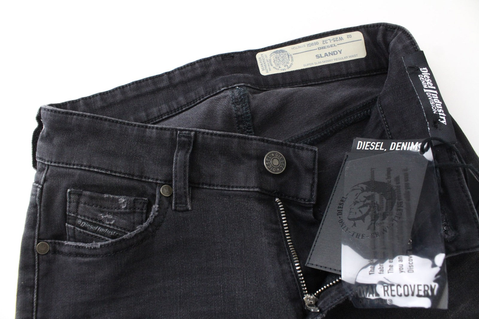 DIESEL Slandy 069GI Women Jeans W25/L32 Grey Stretch Super Slim Skinny Distress