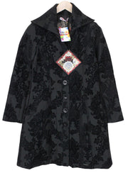 DESIGUAL Dable Women Coat EU38 M Black Jacquard Pattern Designer Mid-Length