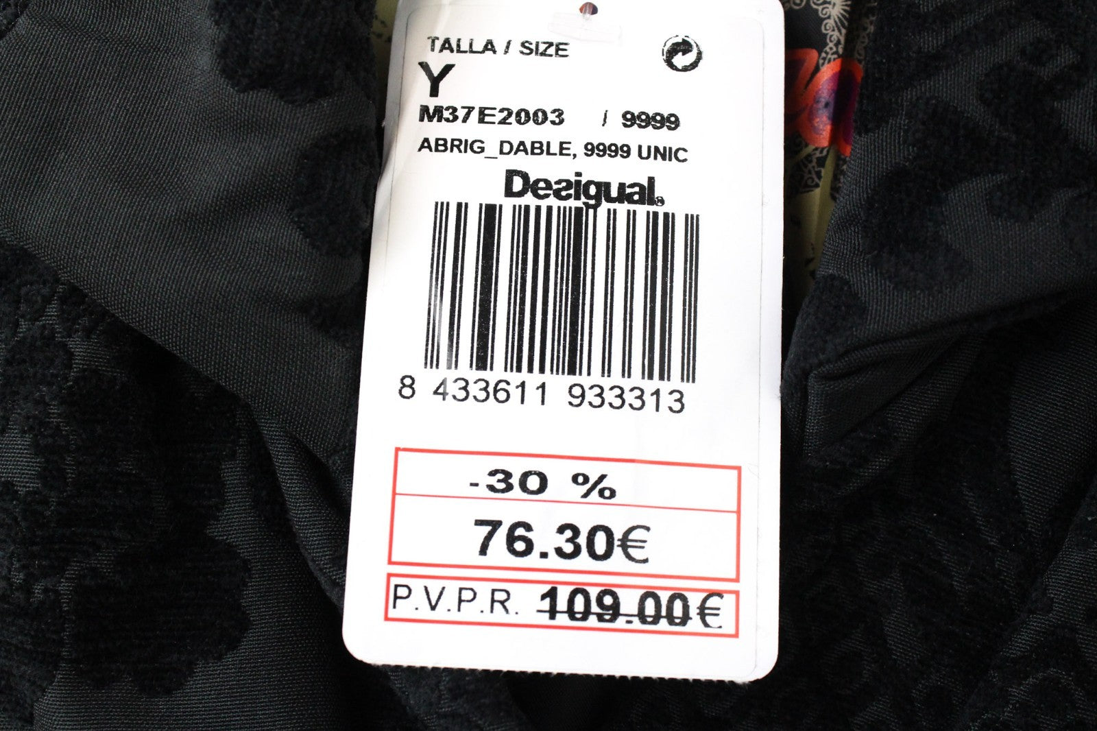 DESIGUAL Dable Women Coat EU38 M Black Jacquard Pattern Designer Mid-Length