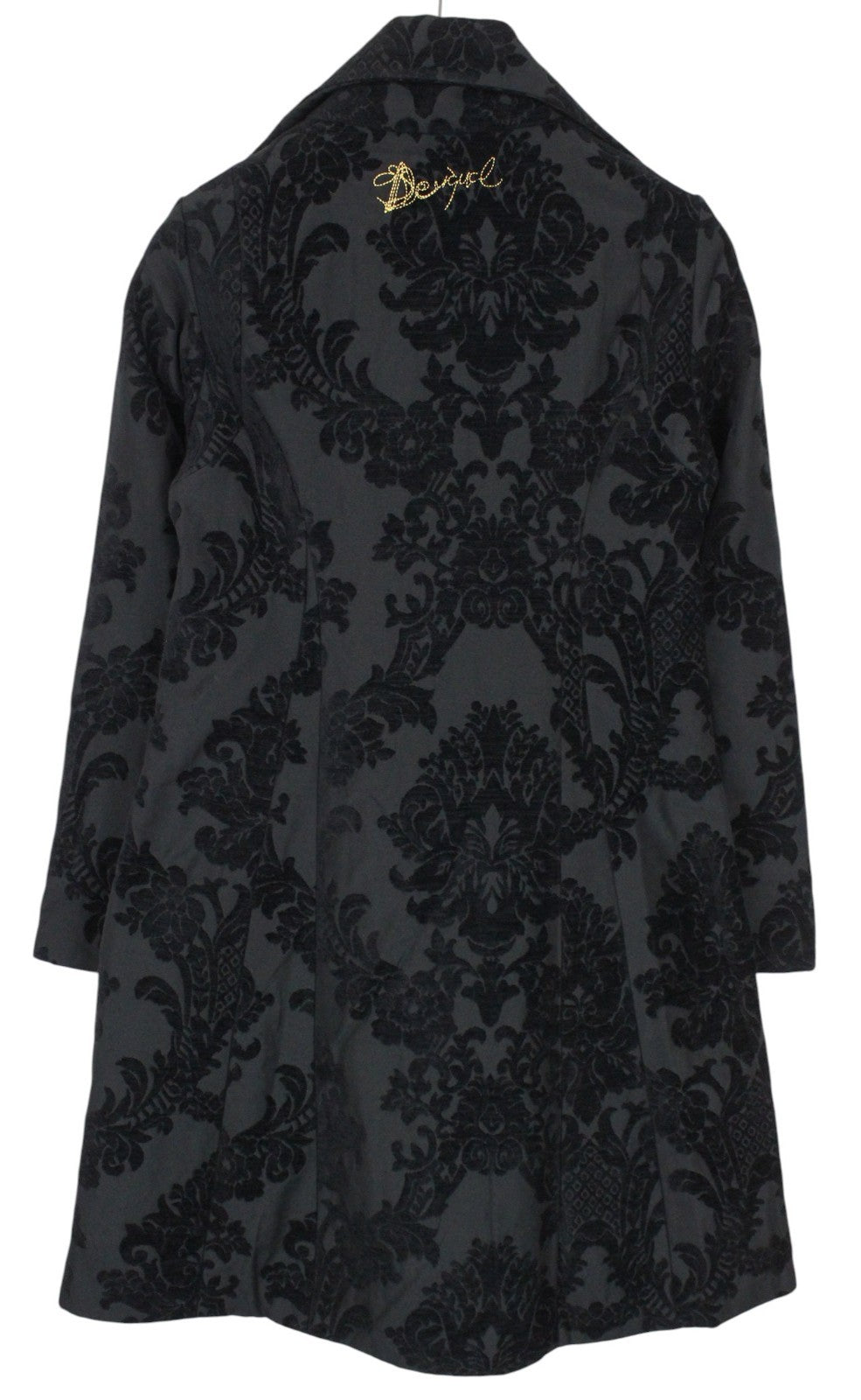 DESIGUAL Dable Women Coat EU38 M Black Jacquard Pattern Designer Mid-Length