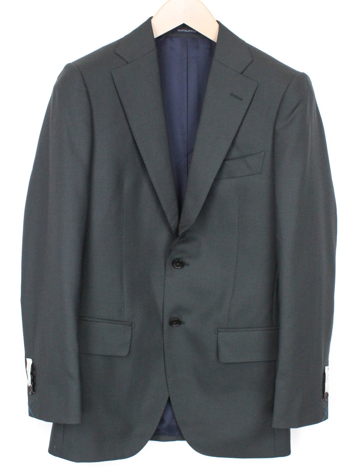 SUITSUPPLY Lazio Men Suit UK32R Blazer Waistcoat Green Lined Pure Wool 2 Piece