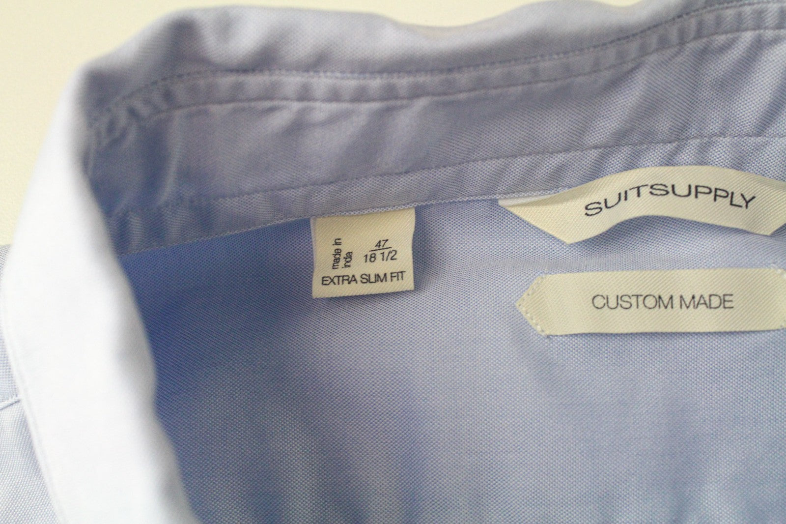 SUITSUPPLY Men Shirt 47/18 1/2 Extra Slim Fit Light Blue Cotton Long Sleeve