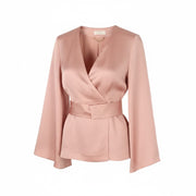 MAX MARA Bridal Occhi Women Blouse EU44 Pink Silk Wrap Belted Texture