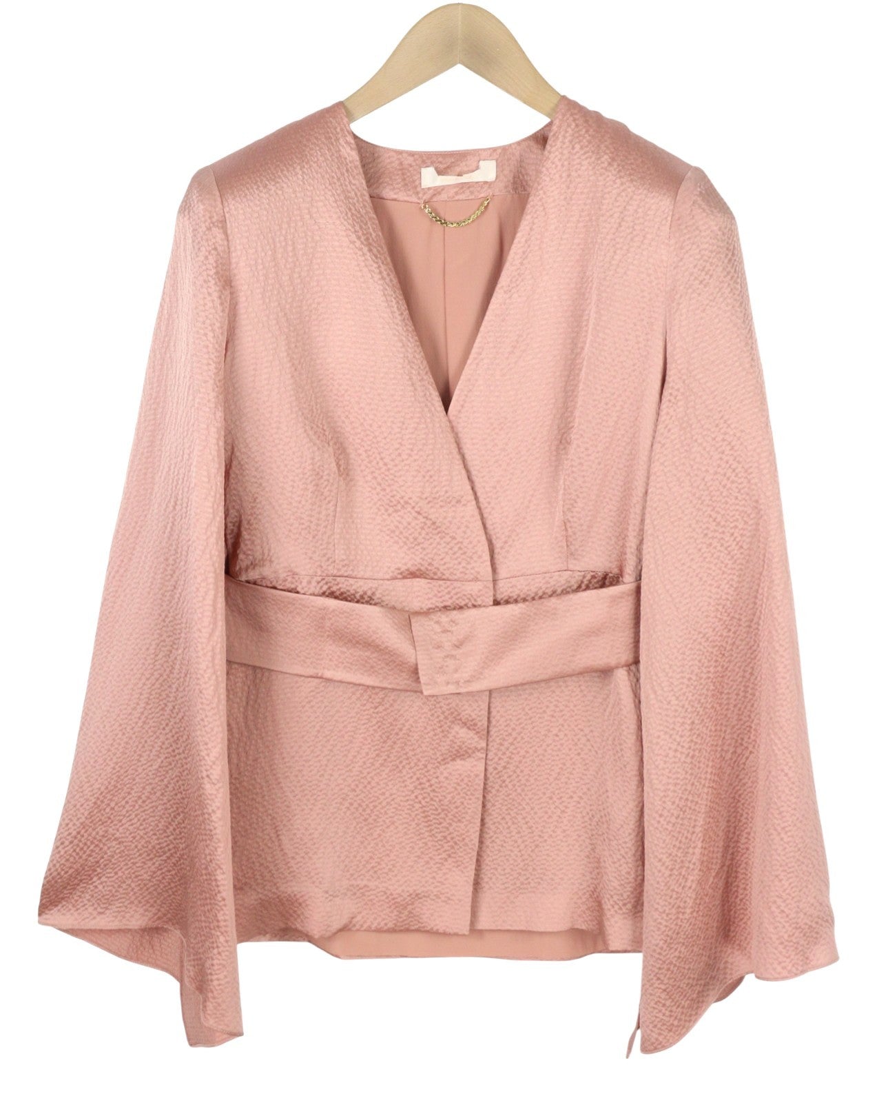 MAX MARA Bridal Occhi Women Blouse EU44 Pink Silk Wrap Belted Texture