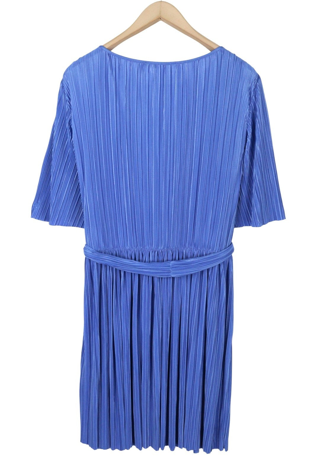 MAX&CO. Women Dress XL Blue Textured Belted Mini Short Sleeve