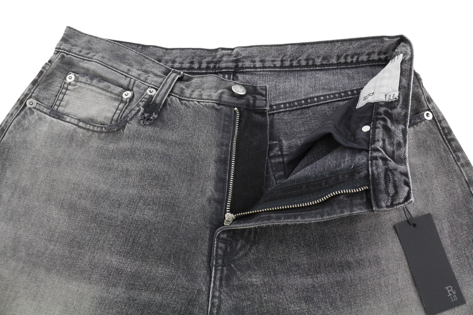 R13 D'Arcy Loose Men Jeans 33 Polaris Black Whisker Ripped PS26 RRP895