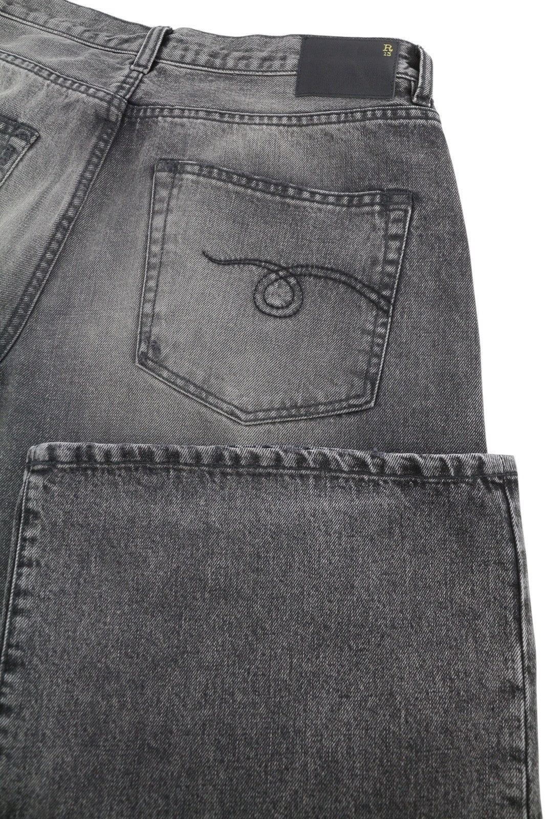 R13 D'Arcy Loose Men Jeans 33 Polaris Black Whisker Ripped PS26 RRP895