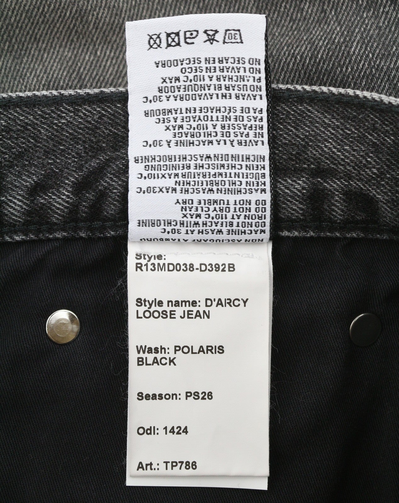 R13 D'Arcy Loose Men Jeans 30 Polaris Black Whisker Fade PS26 RRP895