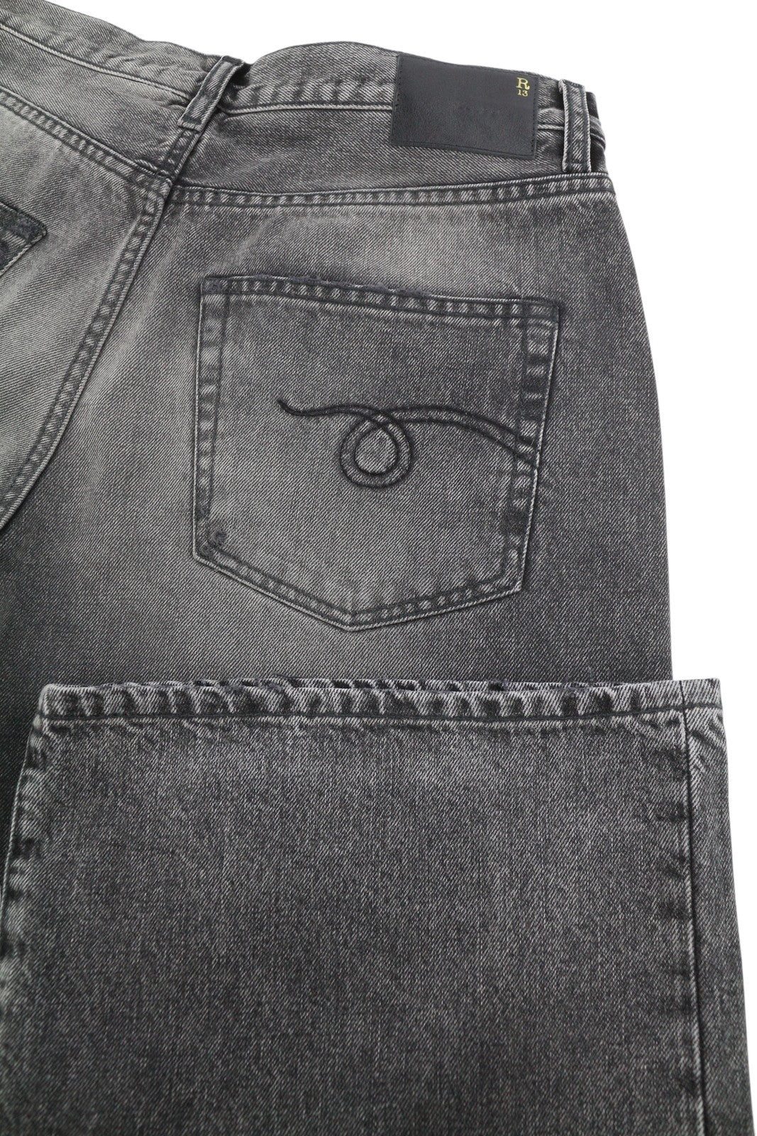 R13 D'Arcy Loose Men Jeans 30 Polaris Black Whisker Fade PS26 RRP895