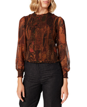 DESIGUAL Blus Hisopo Women Blouse L Brown Honeycomb Ruffle Collar