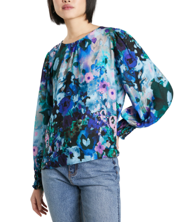 DESIGUAL Blus Cairo Rep Women Blouse XS Vivid Floral Long Sleeve