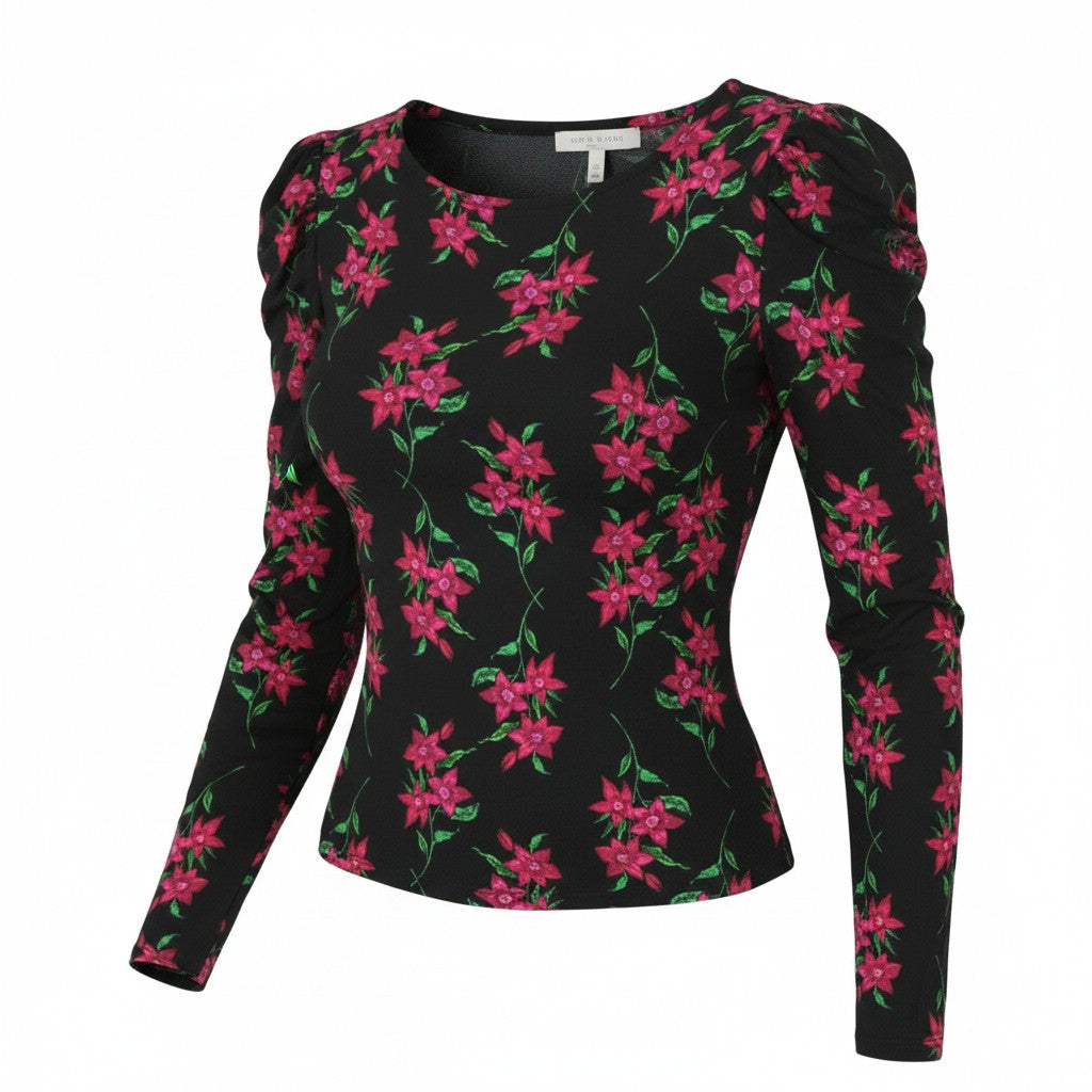 DESIGUAL TS Kim Women Blouse M Black Floral Open Back Long Sleeve