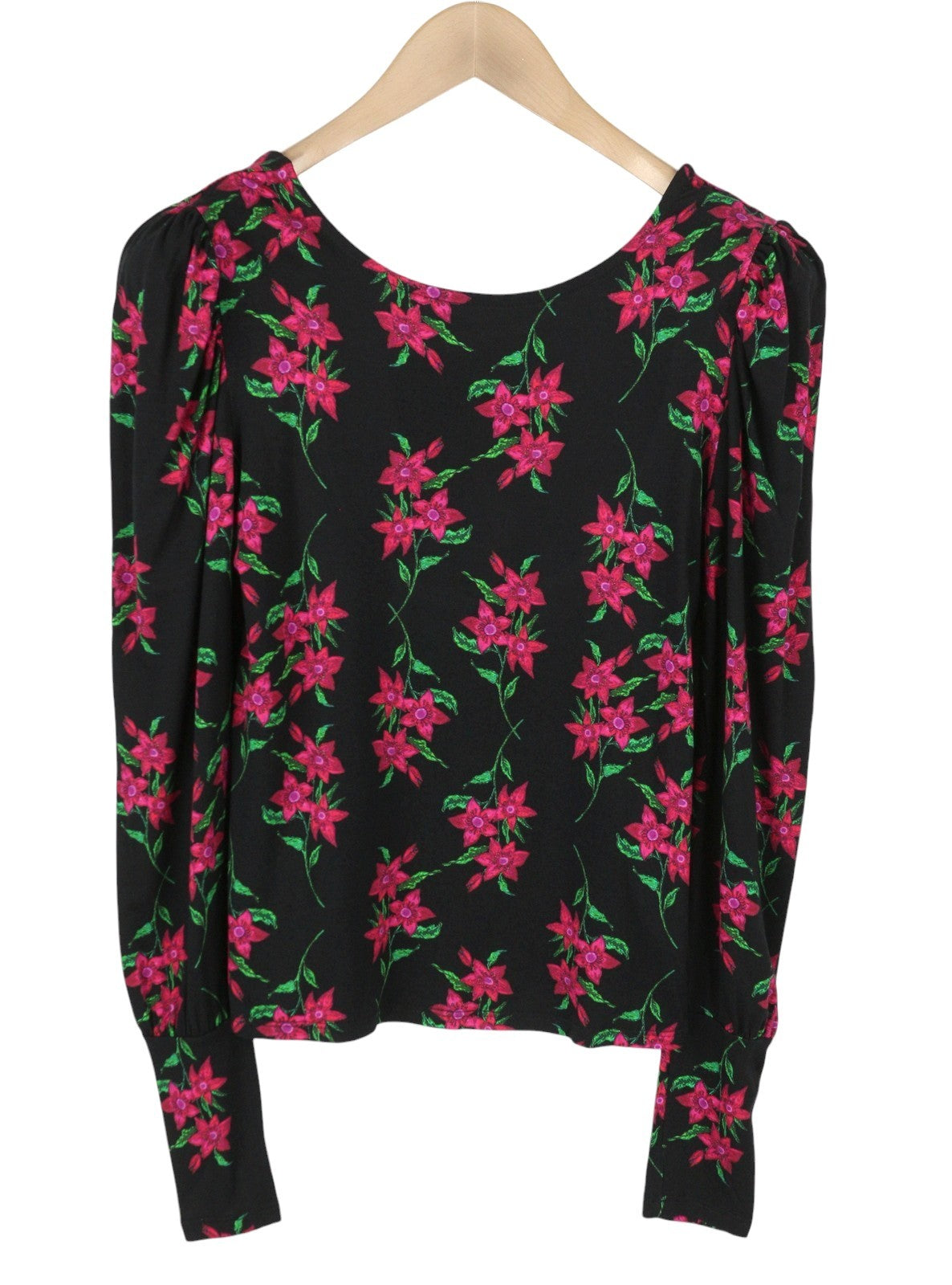 DESIGUAL TS Kim Women Blouse M Black Floral Open Back Long Sleeve