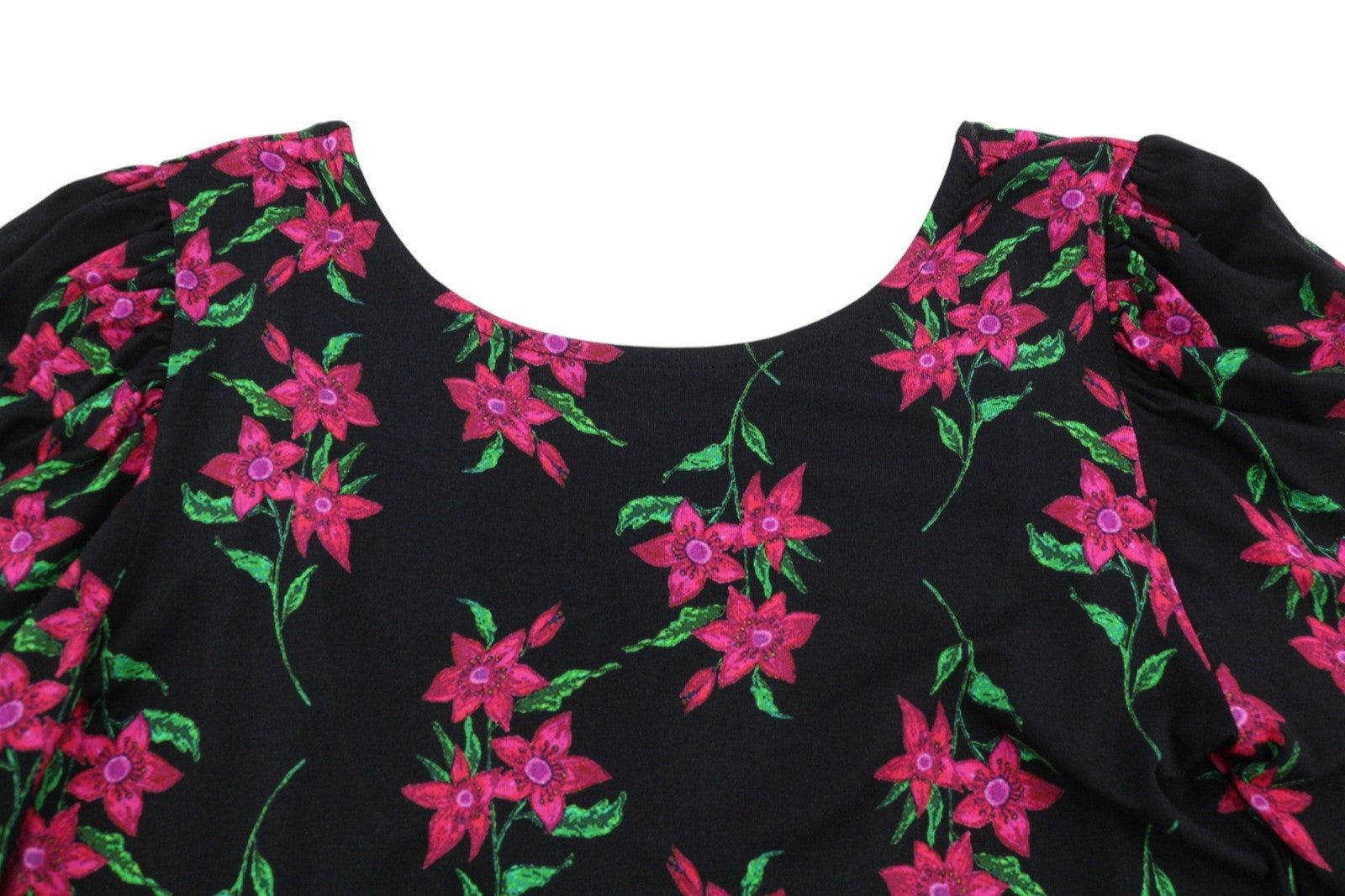 DESIGUAL TS Kim Women Blouse M Black Floral Open Back Long Sleeve